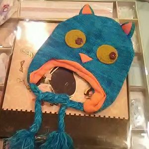 OWL Tasseled TEAL AND ORANGE TEEN HAT